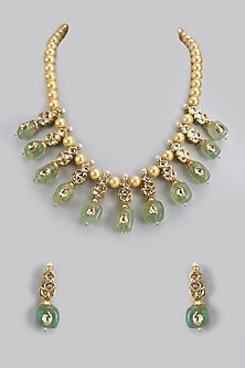 Gold Finish Kundan Polki & Semi-Precious Stone Necklace Set