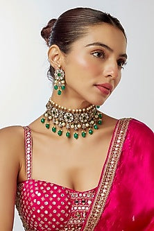 Two-Tone Finish Kundan Polki & Semi-Precious Stone Choker Necklace Set