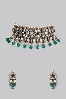Two-Tone Finish Kundan Polki & Semi-Precious Stone Choker Necklace Set