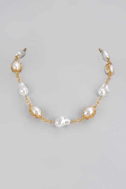 Gold Finish Shell Pearl Necklace