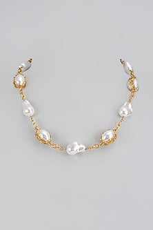 Gold Finish Shell Pearl Necklace