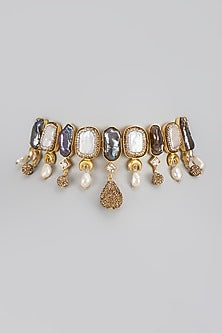 Gold Finish Shell Pearl Necklace