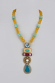 Gold Finish Kundan Polki & Semi-Precious Stone Necklace