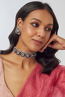 Black Rhodium Finish Kundan Polki Necklace Set