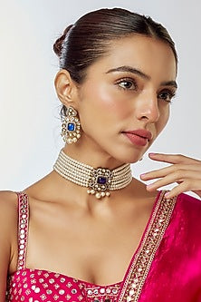 Two-Tone Finish Kundan Polki & Semi-Precious Stone Choker Necklace Set