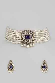 Two-Tone Finish Kundan Polki & Semi-Precious Stone Choker Necklace Set