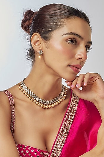 Two-Tone Finish Kundan Polki Necklace Set