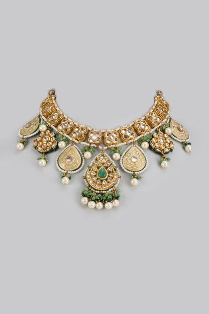 Gold Finish Kundan Polki & Semi-Precious Stone Necklace