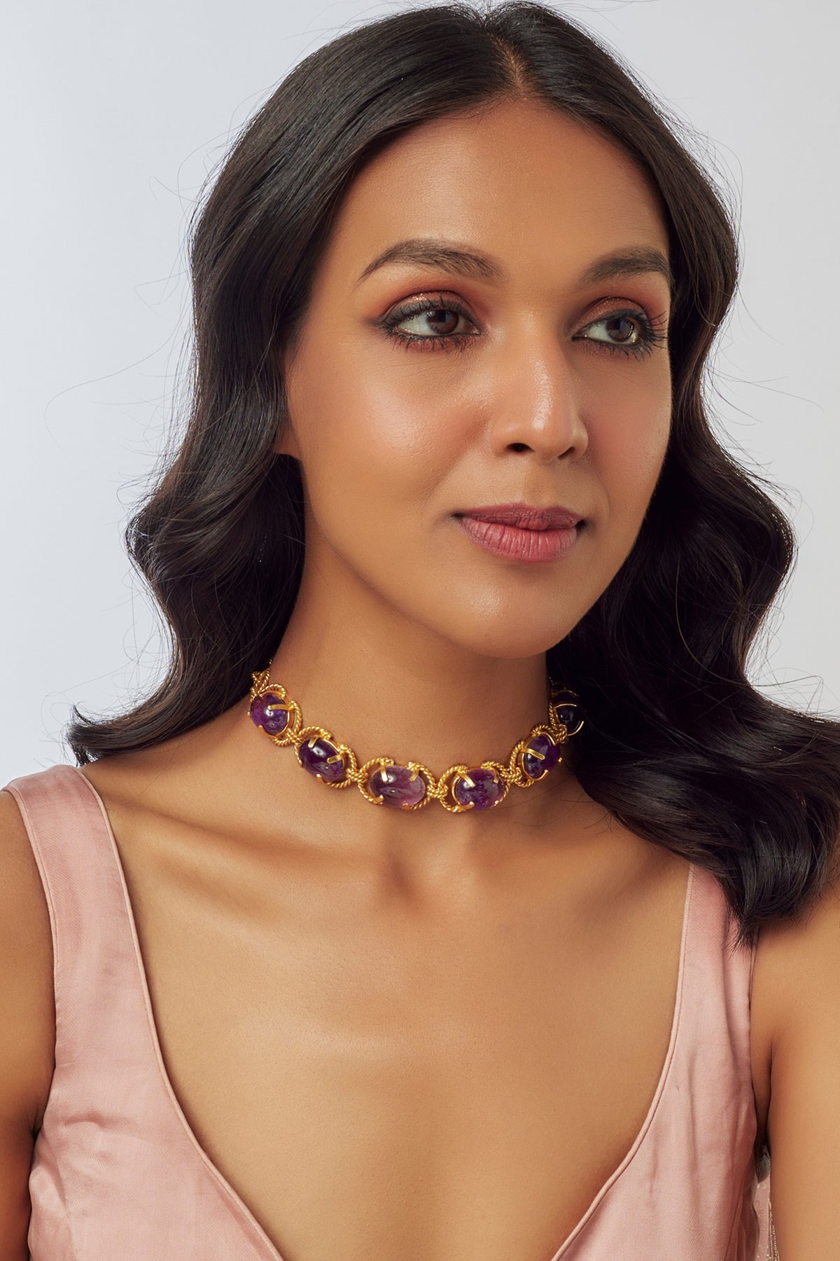 Gold Finish Semi-Precious Stone Necklace