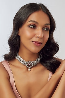 Silver Finish Kundan Polki Necklace