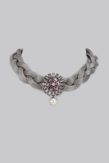 Silver Finish Kundan Polki Necklace
