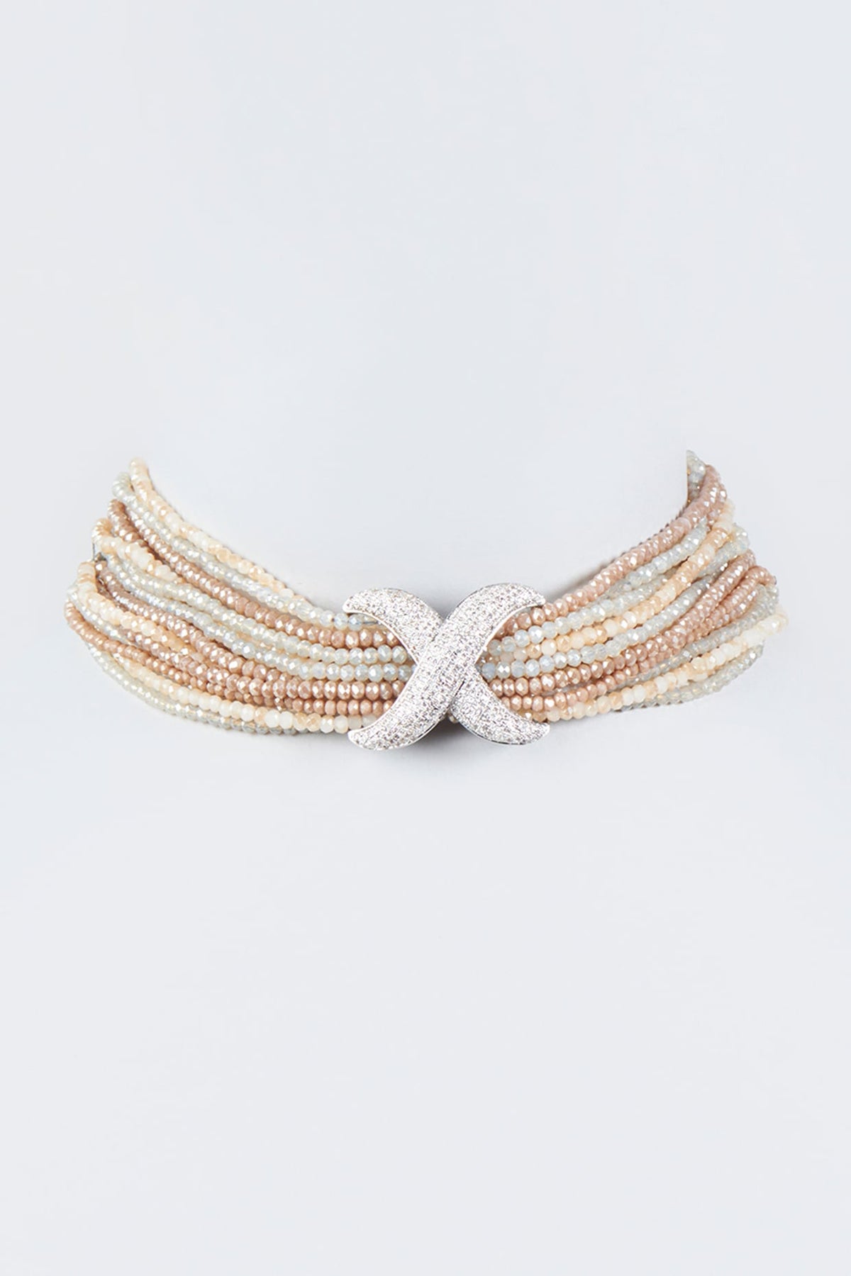 White Finish Choker Necklace With Crystal Beads