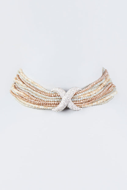 White Finish Choker Necklace With Crystal Beads