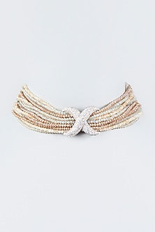 White Finish Choker Necklace With Crystal Beads