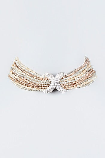 White Finish Choker Necklace With Crystal Beads