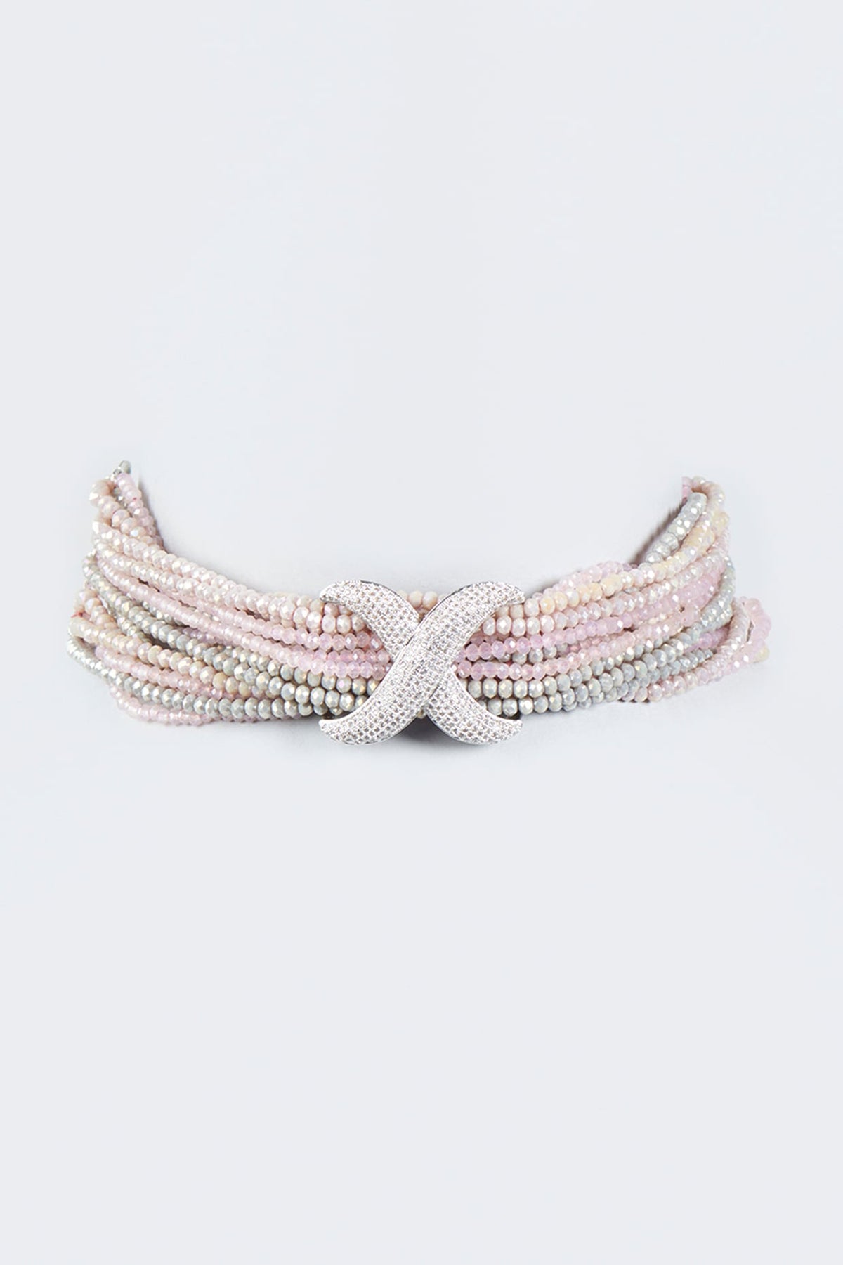 White Finish Choker Necklace With Cz Stones