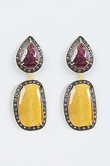 Two Tone Finish Sapphire Stone Earrings