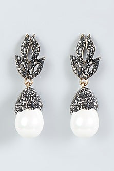 Two Tone Finish Dangler Earrings With Shell Pearls