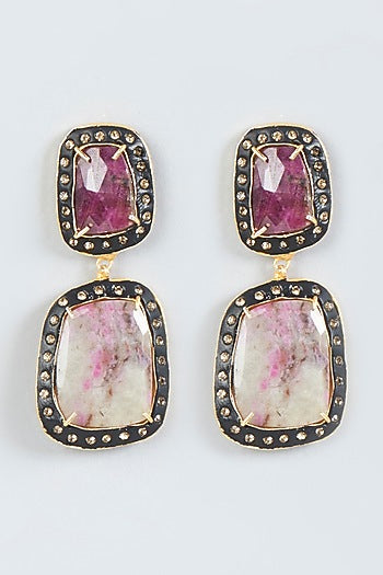 Two Tone Finish Earrings With Synthetic Stone