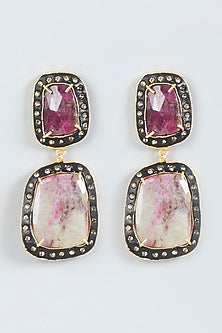 Two Tone Finish Earrings With Synthetic Stone