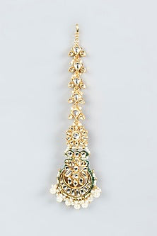 Gold Finish Maang Tikka With Faux Pearls