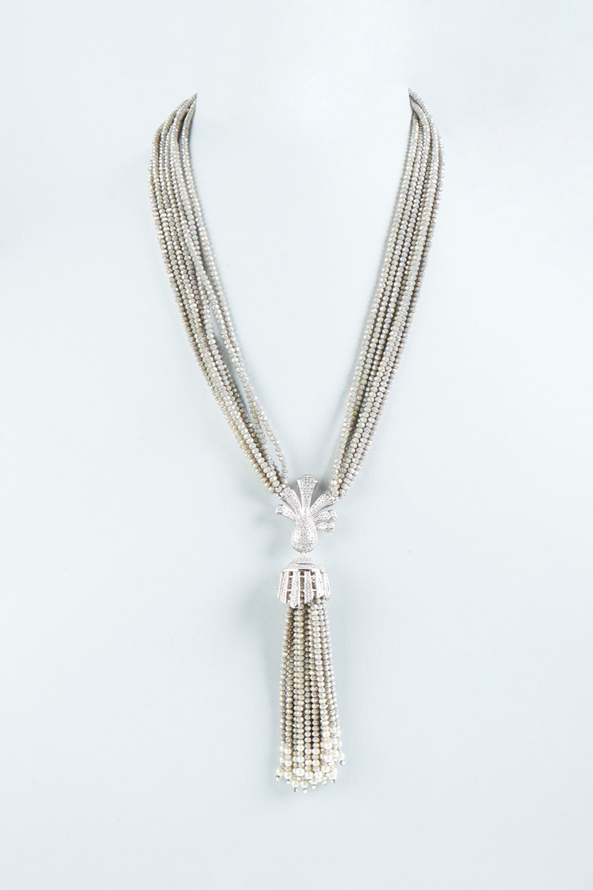 White Finish CZ Stone Long Necklace