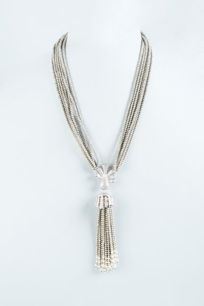 White Finish CZ Stone Long Necklace