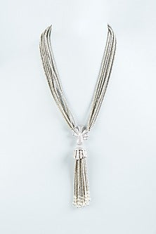 White Finish CZ Stone Long Necklace