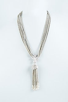 White Finish CZ Stone Long Necklace