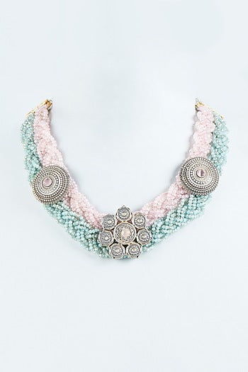 Two Tone Finish Crystal Beaded Necklace