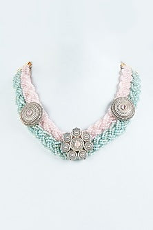 Two Tone Finish Crystal Beaded Necklace