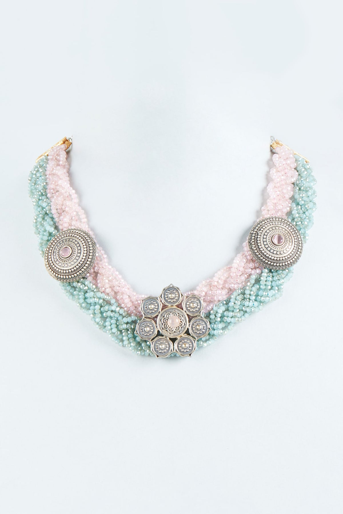 Two Tone Finish Crystal Beaded Necklace
