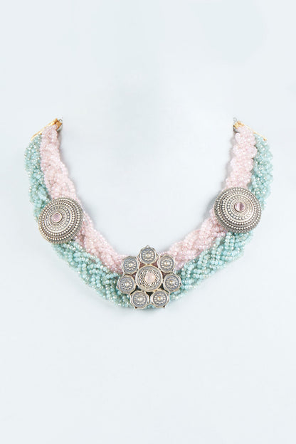 Two Tone Finish Crystal Beaded Necklace