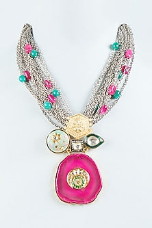 Two Tone Finish Fuchsia Agate Stone Long Necklace