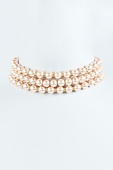 Gold Finish Champagne Beige Glass Pearl Choker Necklace