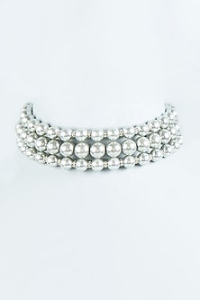 White Finish Grey Glass Pearl Choker Necklace