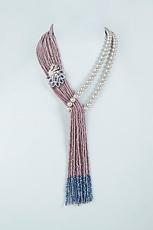 White Finish Multi-Colored Crystal Beaded Long Necklace