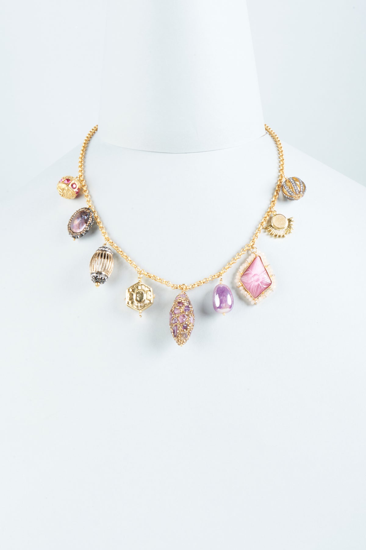 Gold Finish Semi Precious Stone Necklace