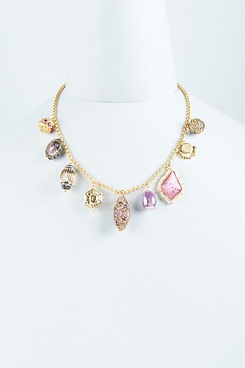 Gold Finish Semi Precious Stone Necklace