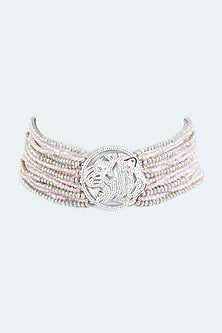 White Finish Beaded Choker Necklace