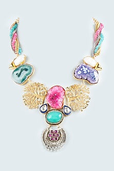 Gold Finish Semi Precious Stone Necklace