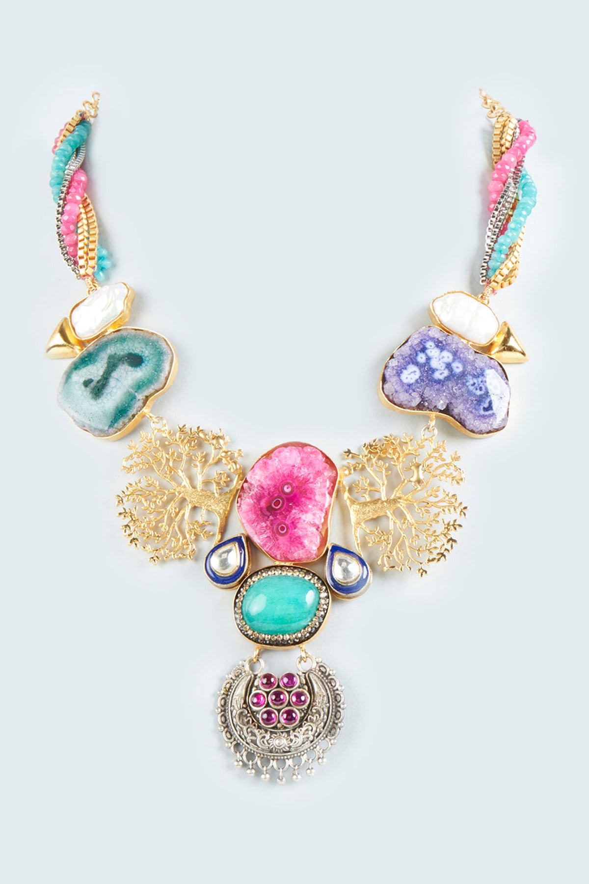 Gold Finish Semi Precious Stone Necklace