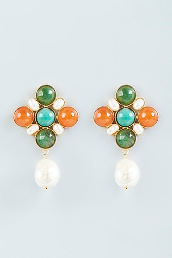 Gold Finish Agate Stone Earrings