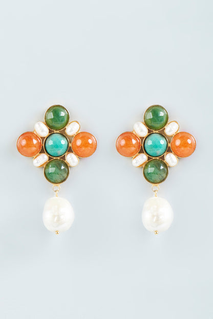 Gold Finish Agate Stone Earrings