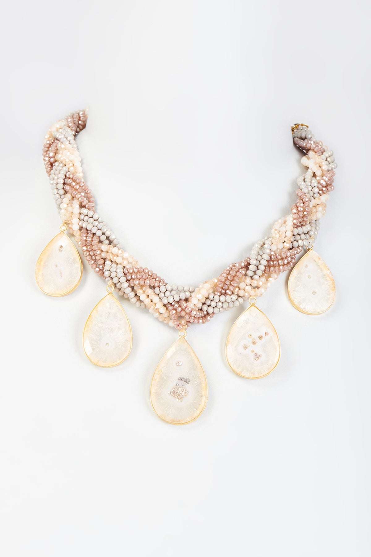 Gold Finish White Semi-Precious Stone & Pearl Necklace
