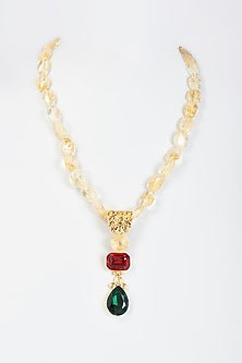 Gold Finish Semi-Precious Stone & Pearl Necklace
