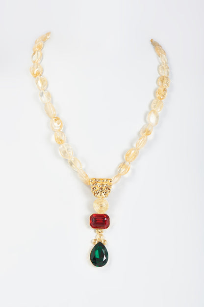 Gold Finish Semi-Precious Stone & Pearl Necklace