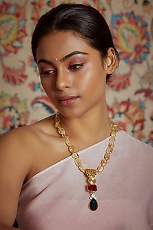 Gold Finish Semi-Precious Stone & Pearl Necklace