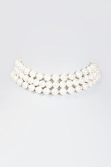 White Finish Shell Pearl Choker Necklace