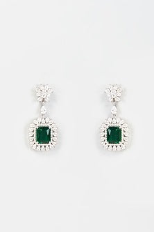 White Finish Zircon & CZ Stone Dangler Earrings